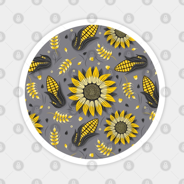 Yellow and Gray Sunflowers and Corn Magnet by Simplulina